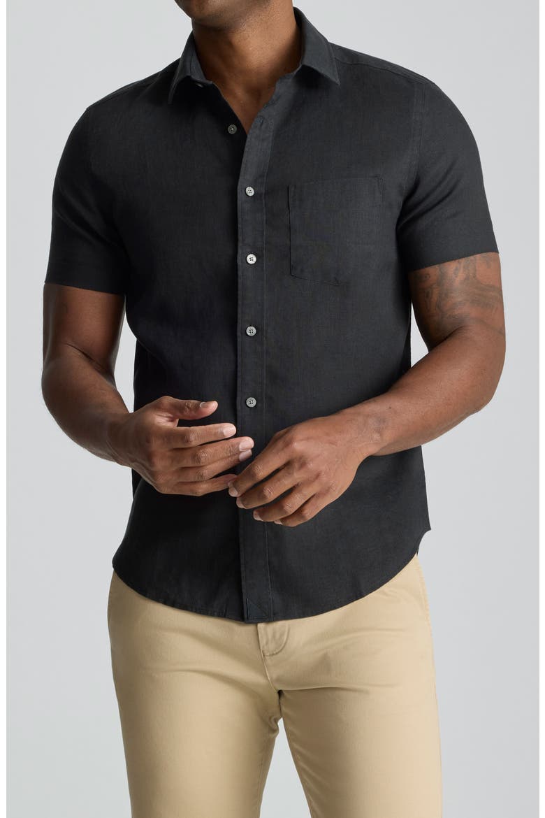 Cameron Solid Wrinkle Resistant Linen Button-Up Shirt, Main, color, BLACK