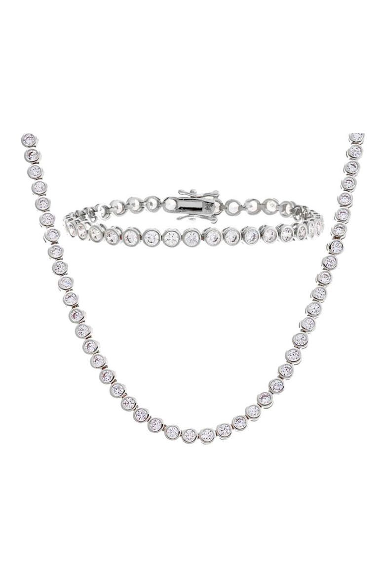 Cubic Zirconia Tennis Necklace & Bracelet Set, Main, color, SILVER