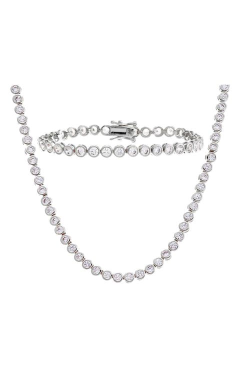 Cubic Zirconia Tennis Necklace & Bracelet Set