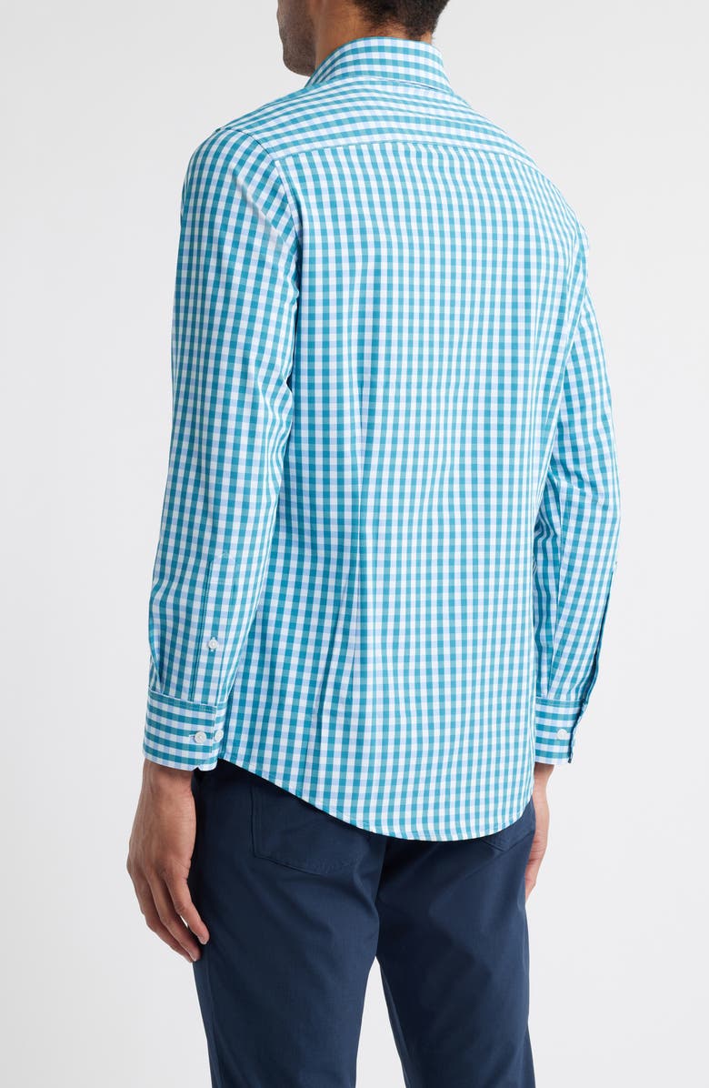 Mizzen+Main Leeward Trim Fit Gingham Stretch Button-Up Shirt, Alternate, color, Teal Madison Check