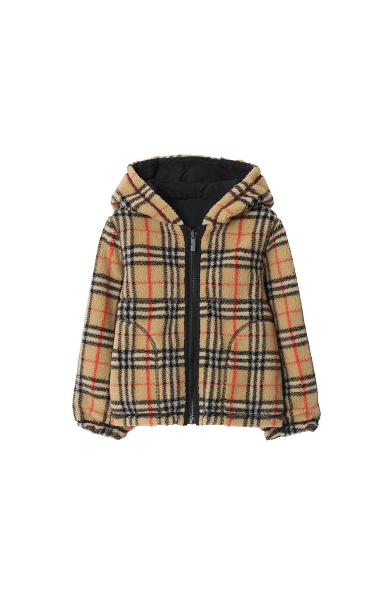 Burberry Reversible Check Fleece Hooded Jacket, Alternate, color, Black
