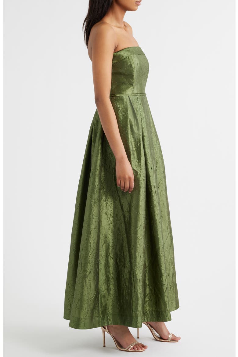Crushed Taffeta Strapless Gown, Alternate, color, DESERT OLIVE