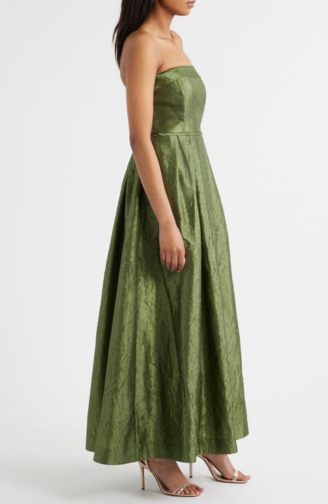 Crushed Taffeta Strapless Gown