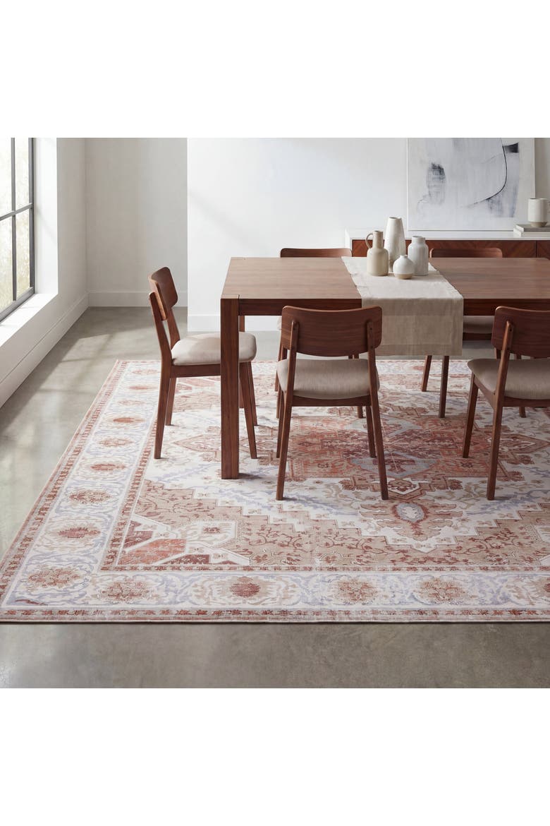 Eleanor Vintage Medallion Border Non-Slip Machine-Washable Cream/Terra 5 ft. x 8 ft. Area Rug, Main, color, Cream/Terra