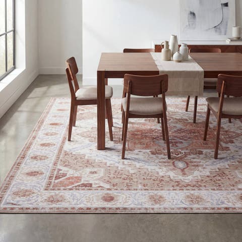 Eleanor Vintage Medallion Border Non-Slip Machine-Washable Green/Brown 4 ft. x 6 ft. Area Rug