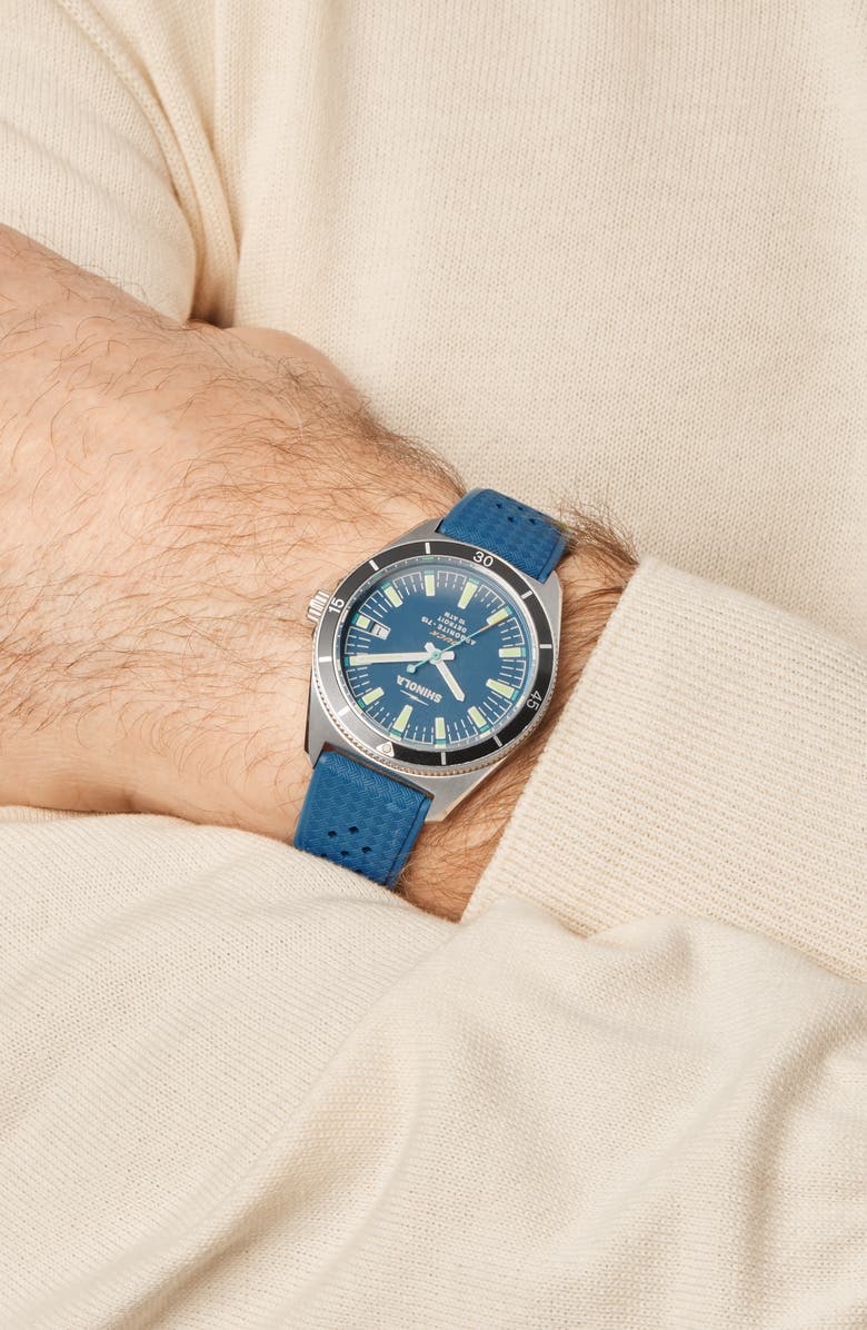 Shinola Duck Rubber Strap Watch, 40mm, Alternate, color, Blue