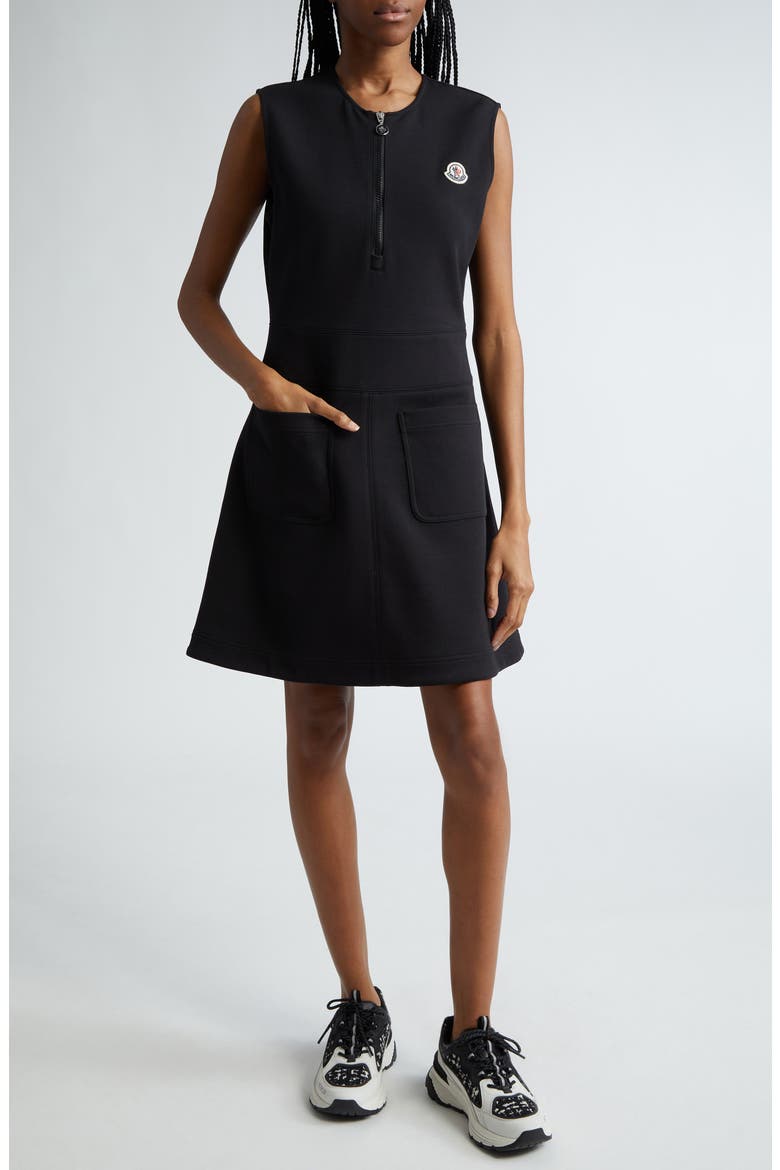 Sleeveless Cotton Blend Interlock Dress, Main, color, BLACK
