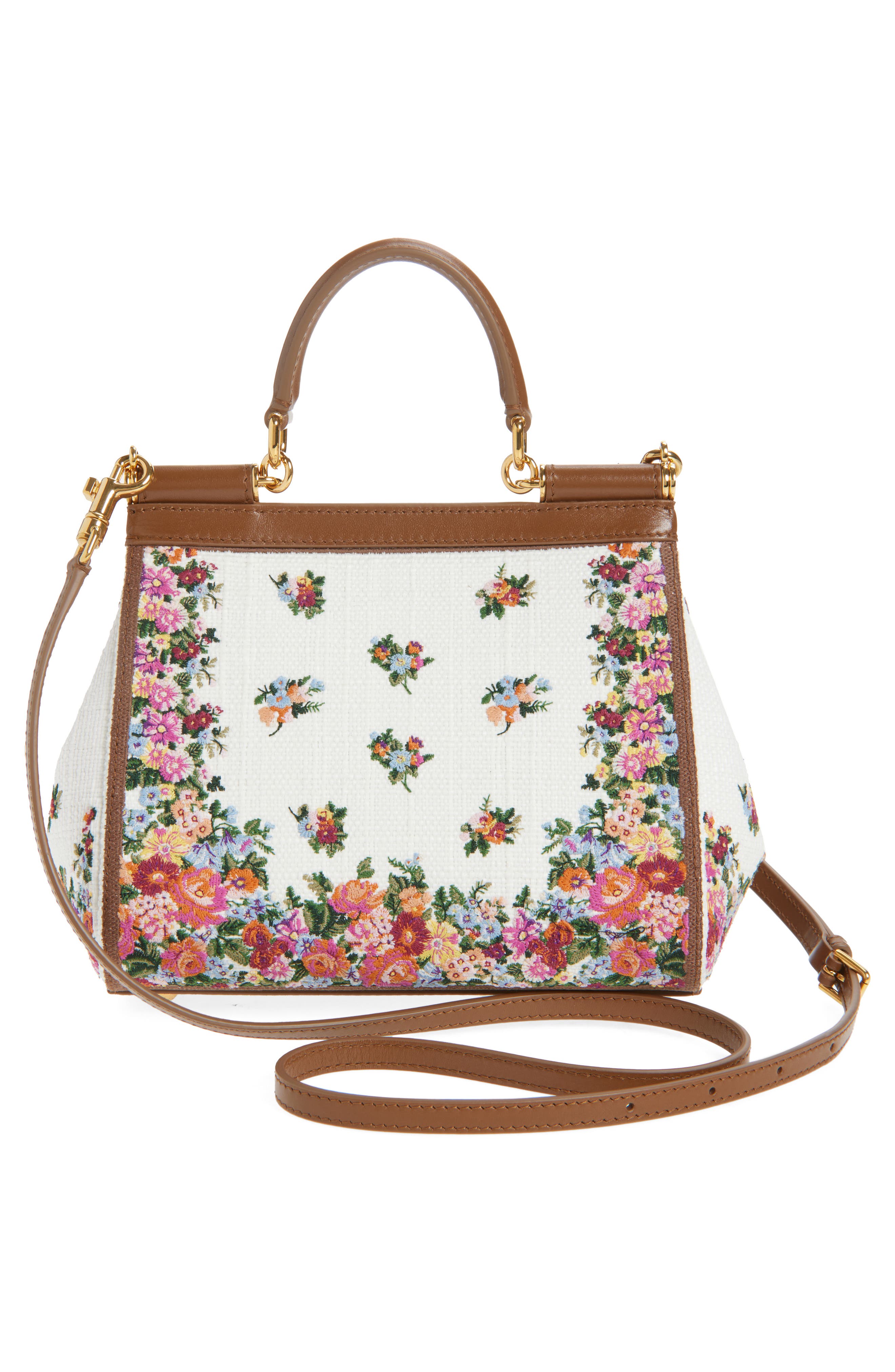 Dolce&Gabbana Medium Sicily Floral Embroidered Handbag, Alternate, color, Multicolor/ Cammello
