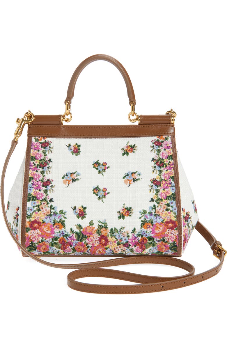 Dolce&Gabbana Medium Sicily Floral Embroidered Handbag, Alternate, color, Multicolor/ Cammello
