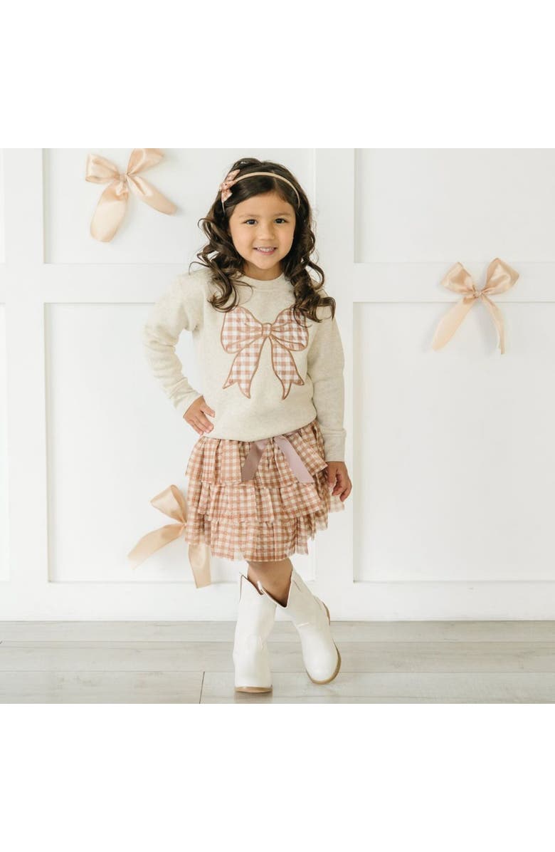 Sweet Wink Gingham Bow Patch Sweatshirt, Alternate, color, Natural