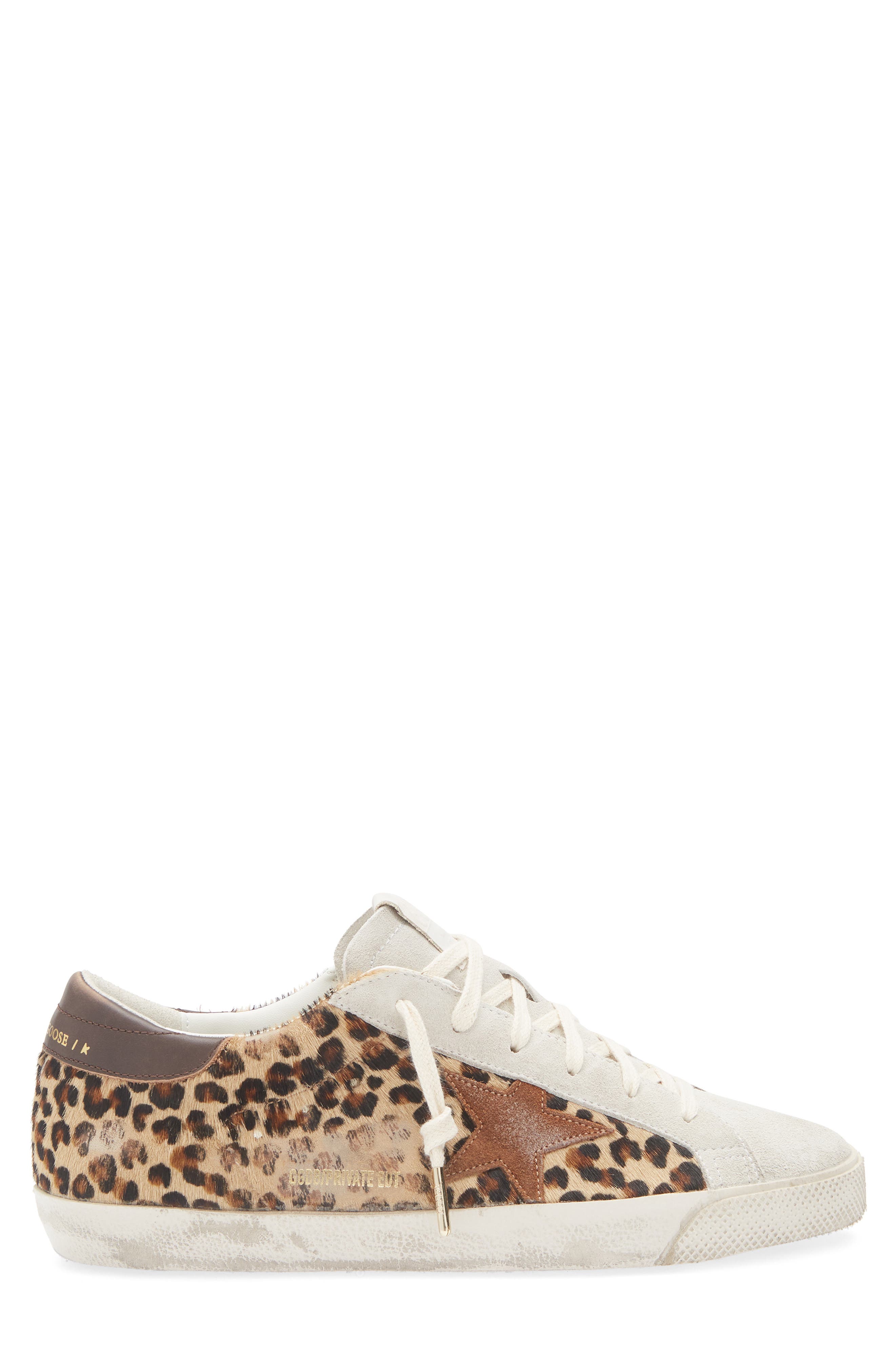 Golden Goose Super-Star Leopard Print Genuine Calf Hair Sneaker, Alternate, color, Beige Brown / Beige/ Red