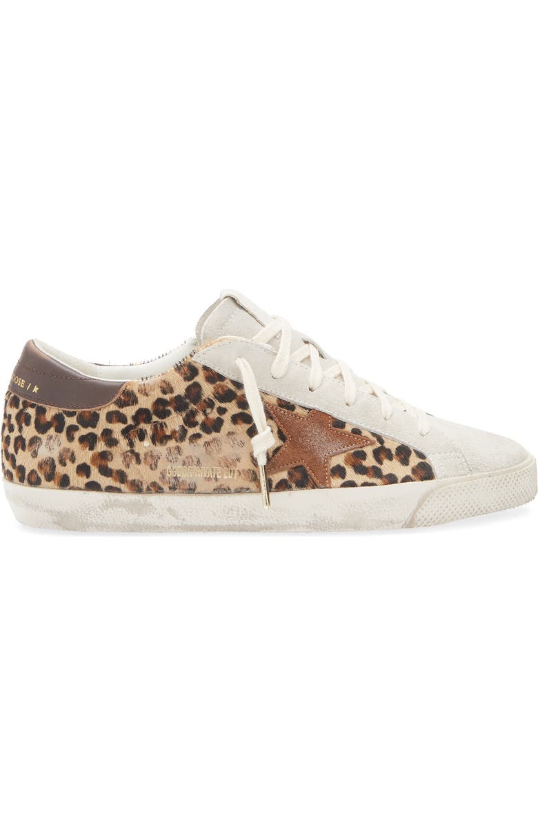 Golden Goose Super-Star Leopard Print Genuine Calf Hair Sneaker, Alternate, color, Beige Brown / Beige/ Red