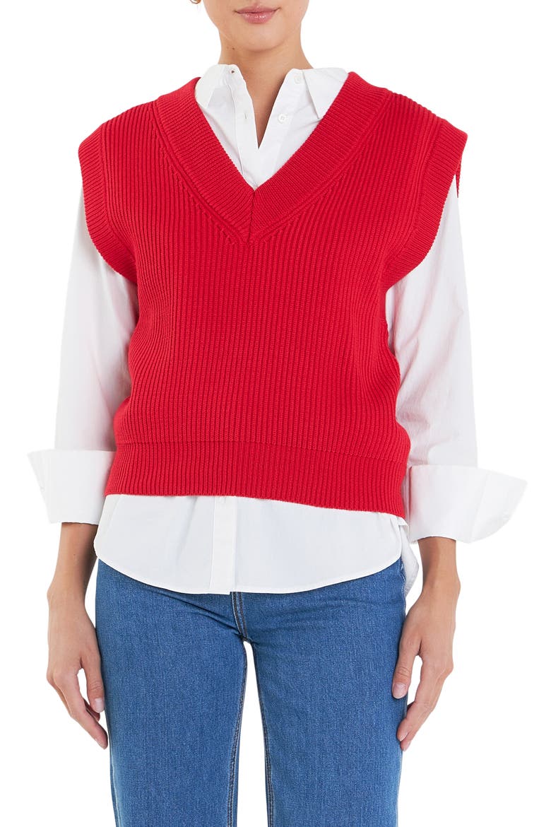 Throw On Sweater Vest, Main, color, RED