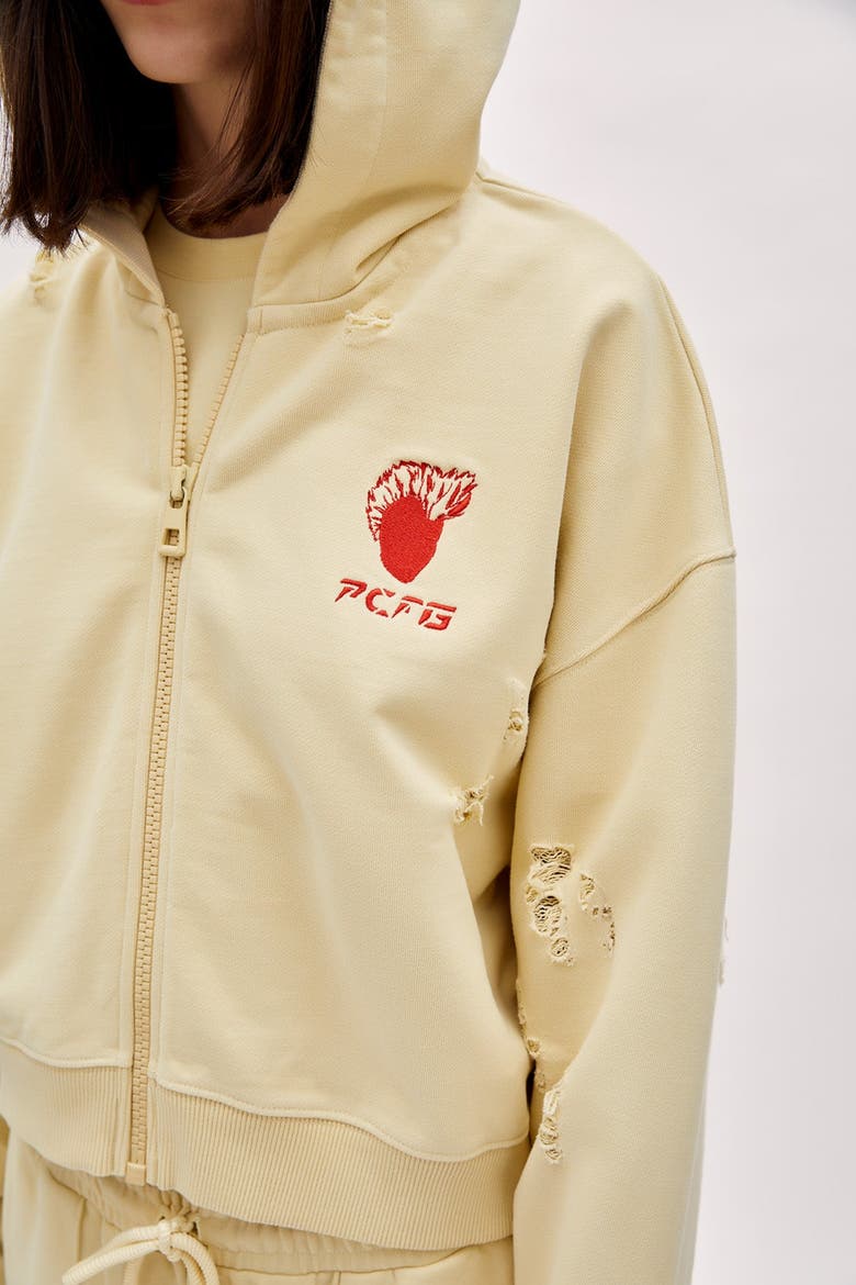 Cotton Destroyed Zip Up Hoodie, Alternate, color, Chino Green