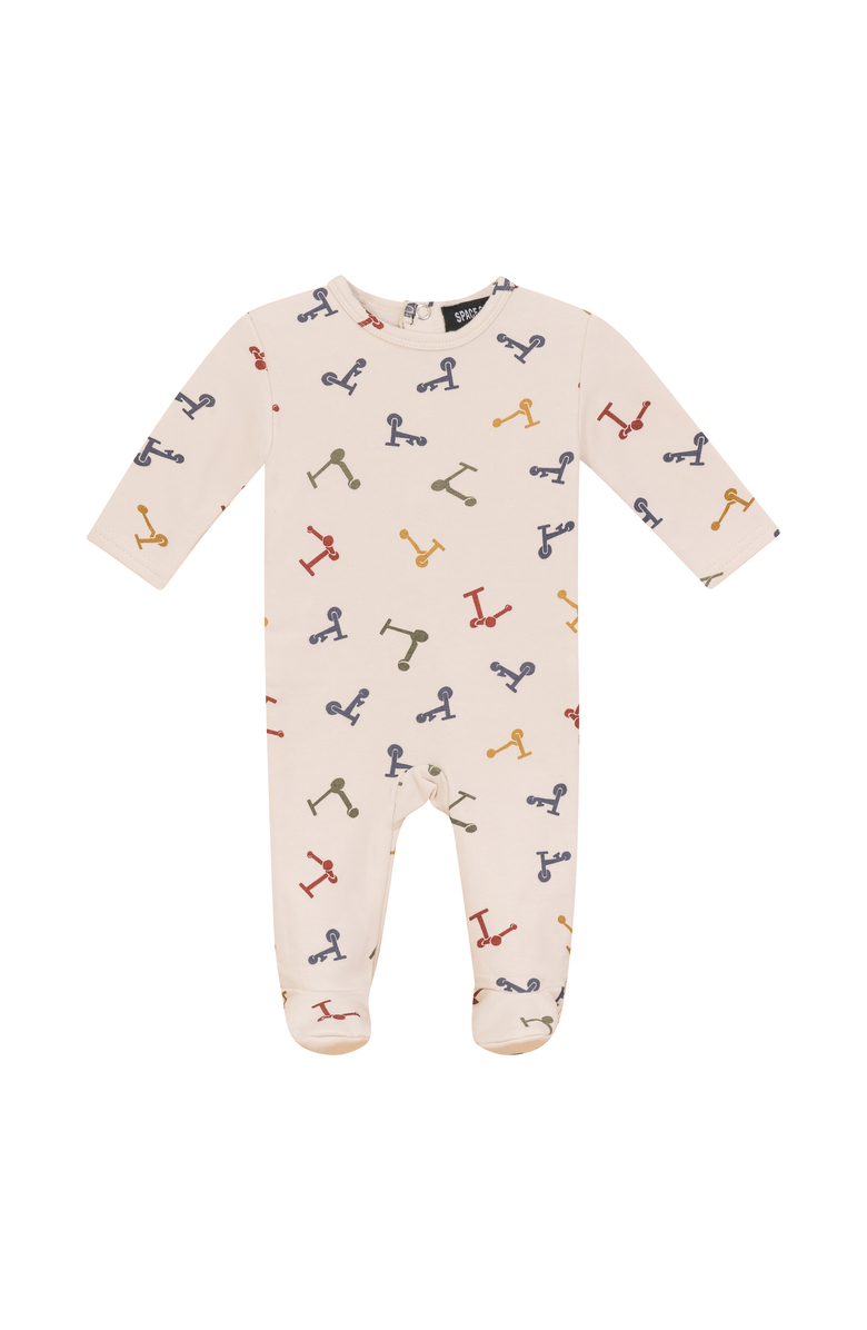 Space Grey Scooter and Tulip Printed Cotton Romper, Main, color, Dark Almond