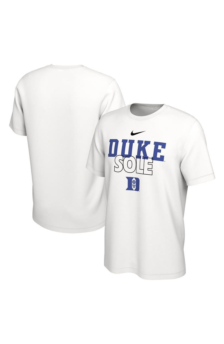 Nike White Duke Blue Devils 2023 On Court Bench T-Shirt, Main, color, 