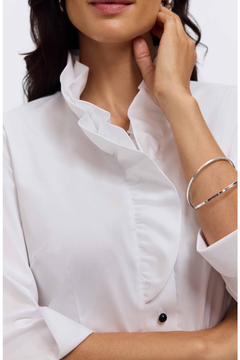 Edith Ruffle Button-Up Shirt, Alternate, color, WHITE