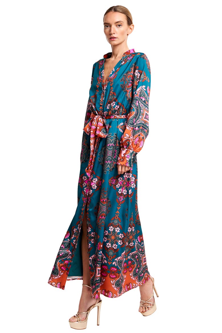 Nora Print Long Sleeve Maxi Shirtdress, Alternate, color, GREEN MULTI