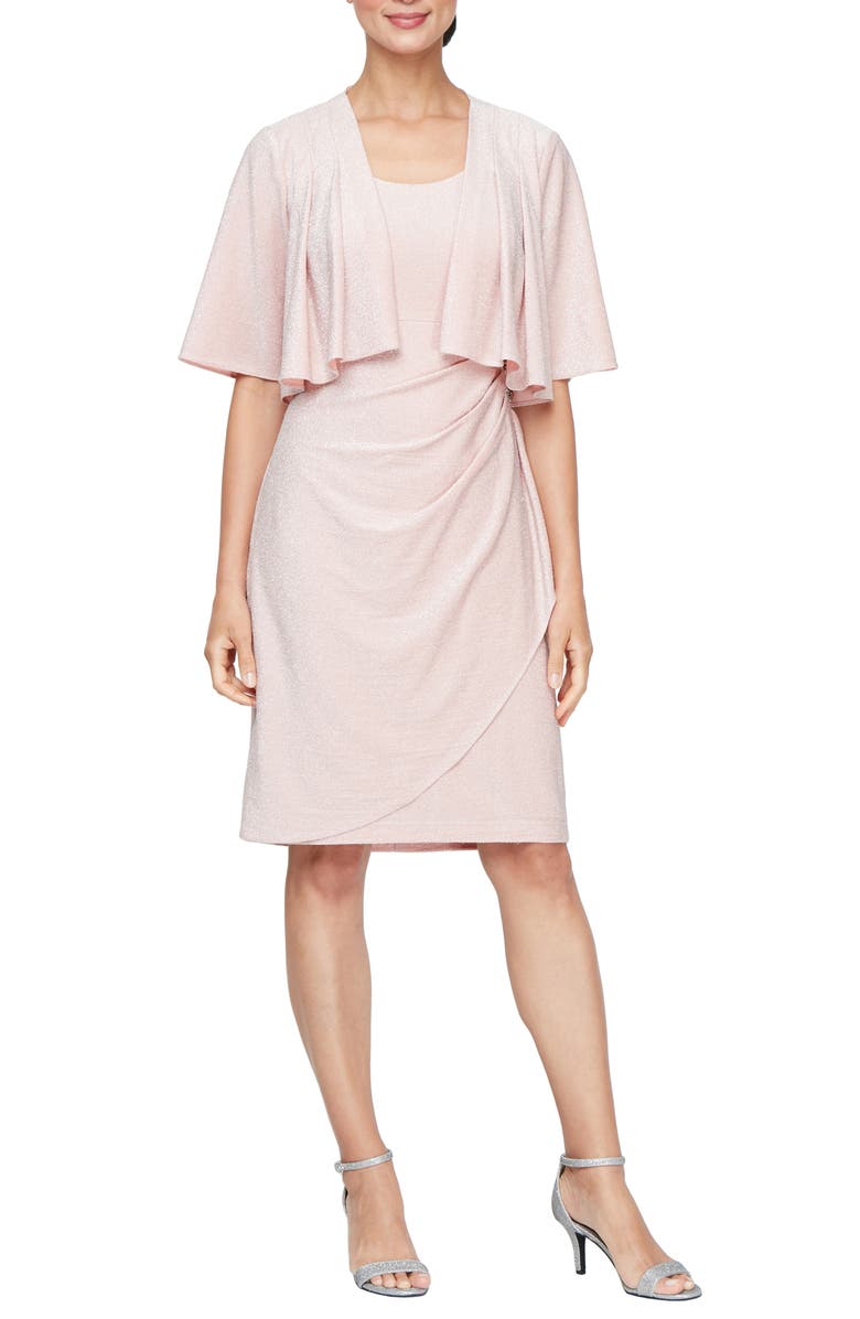 SL FASHIONS Ruched Shimmer Cocktail Dress with Jacket, Main, color,