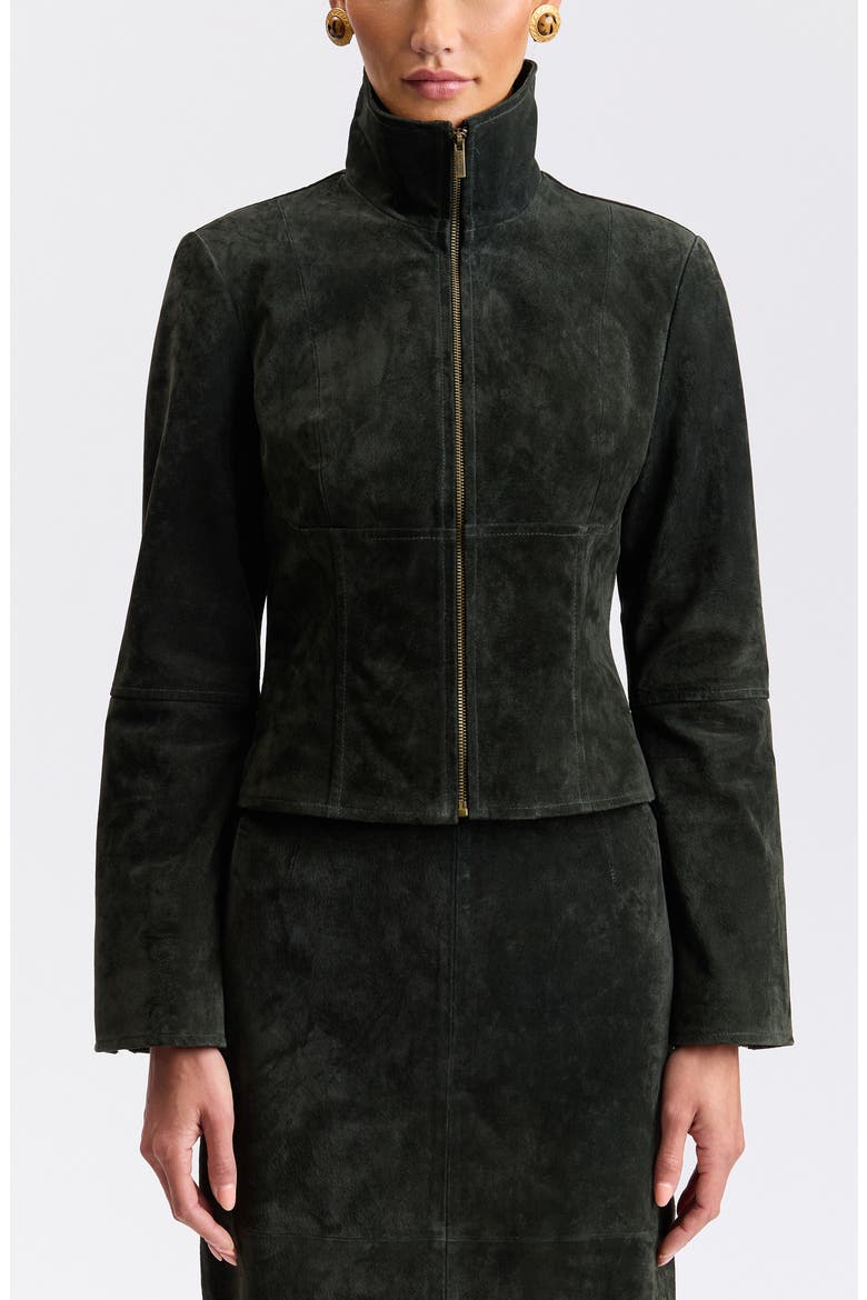 Front Zip Suede Jacket, Alternate, color, BOTTLE GREEN