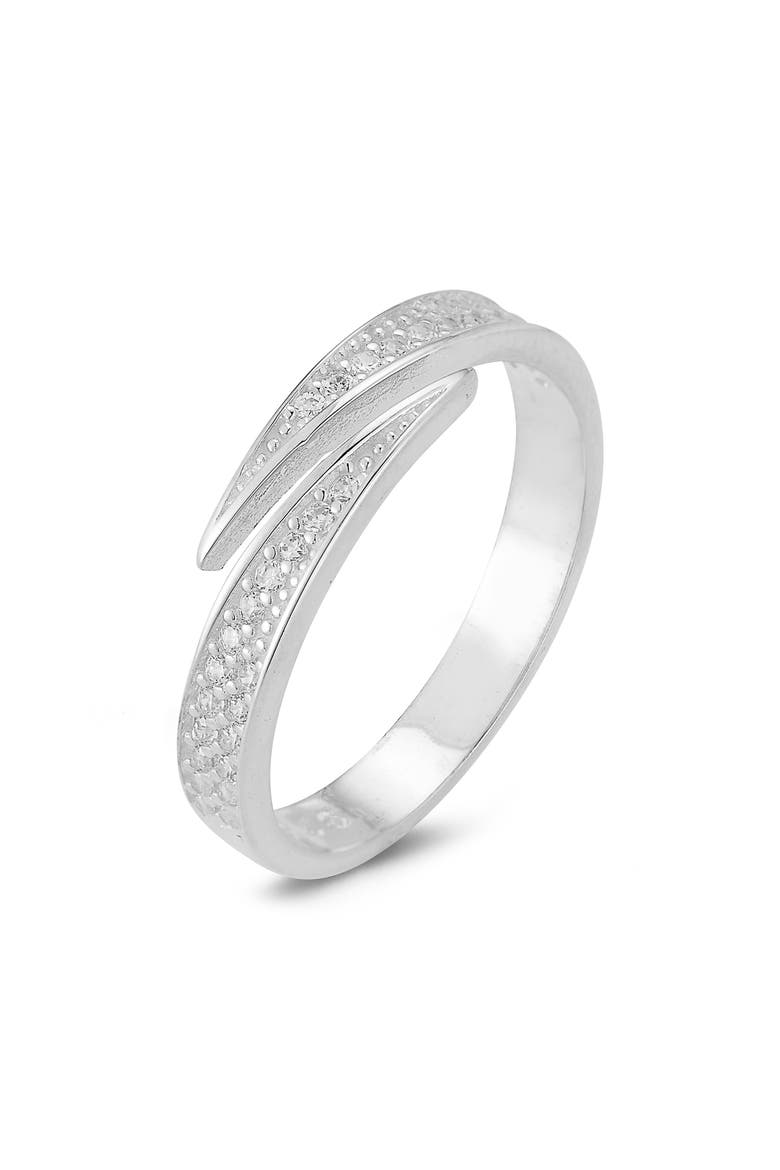 Rhodium Plated Pavé CZ Bypass Ring, Alternate, color, SILVER
