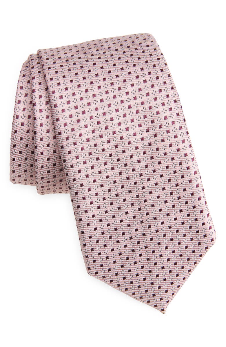BOSS Floral Silk Blend Jacquard Tie, Main, color, Light Pink/ Burgundy