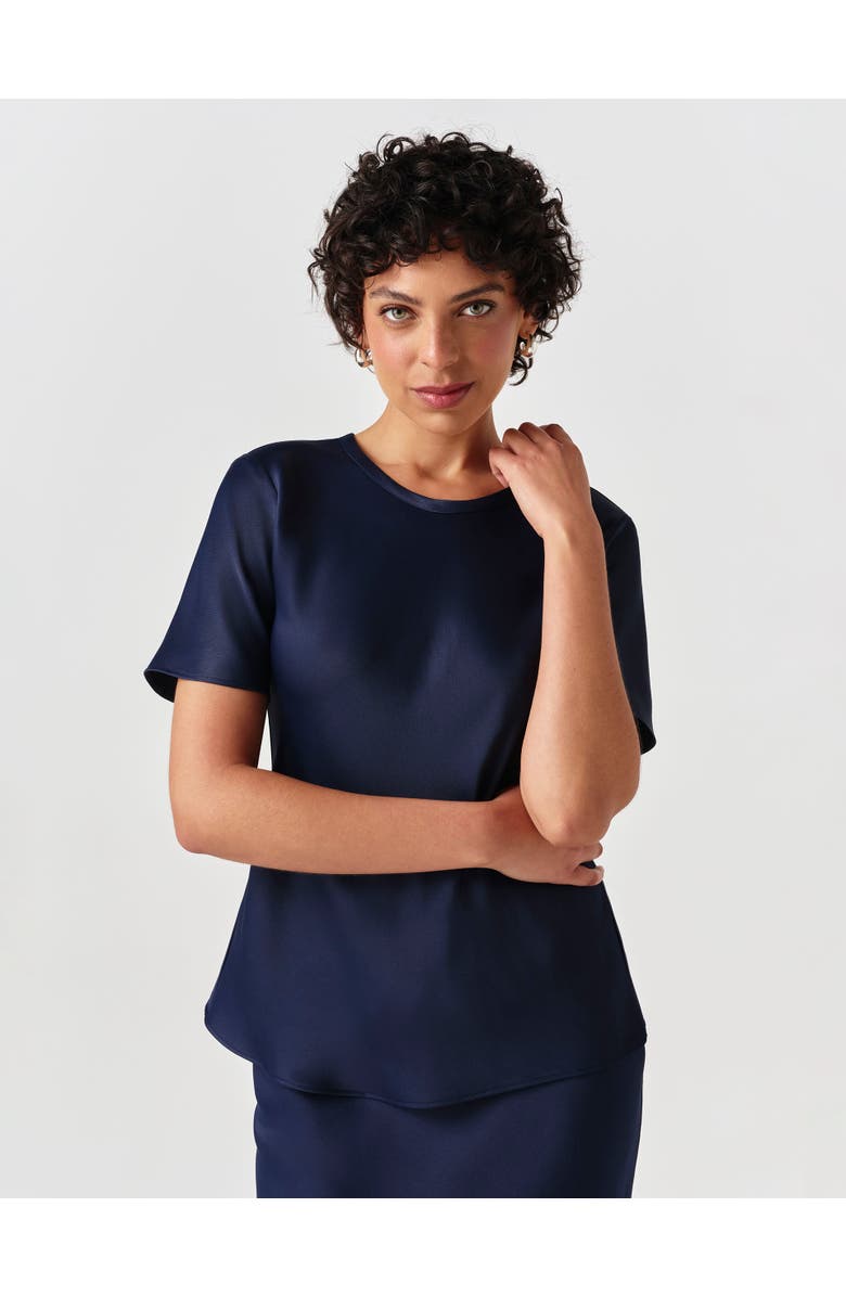 Ghost London Ria Short Sleeve Satin Top, Alternate, color, Navy