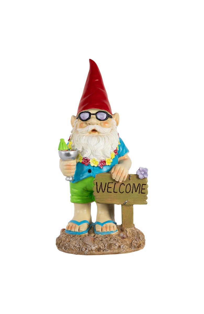 Northlight 16" Summer Time "Welcome" Gnome Outdoor Garden Statue, Main, color, Red