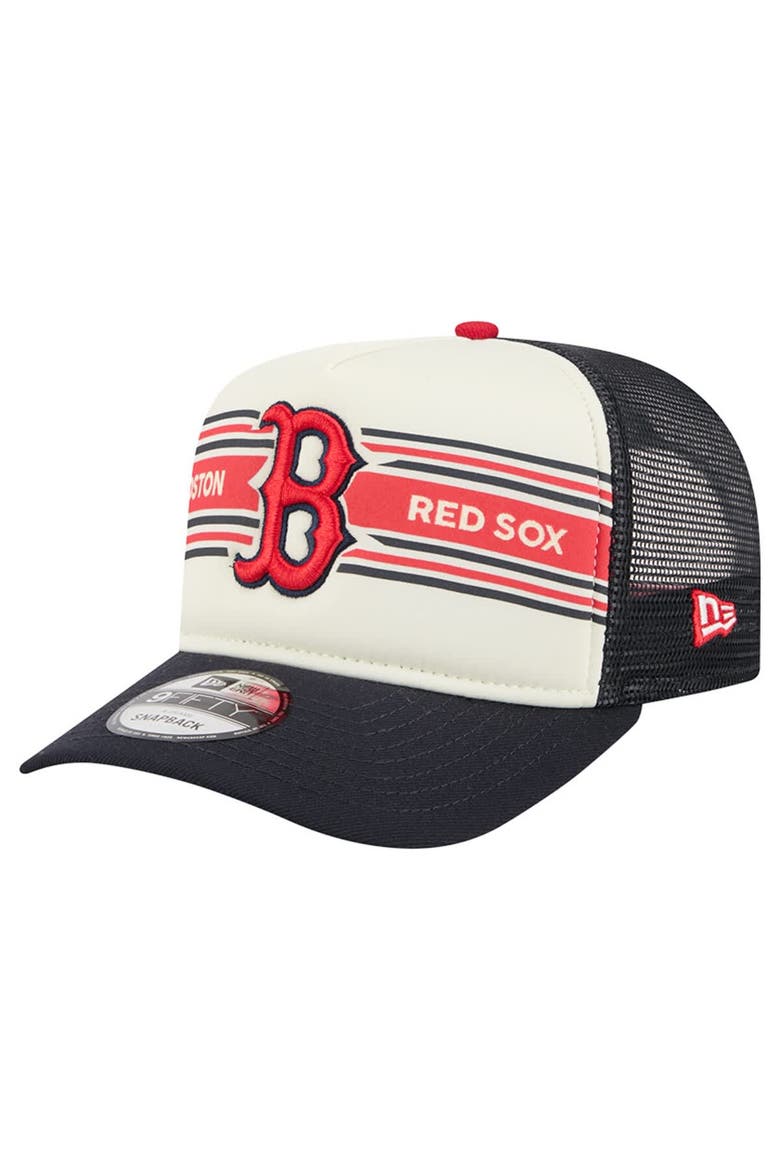 Men's New Era Cream/Navy Boston Red Sox Banner A-Frame 9FIFTY Trucker Snapback Hat, Main, color, Cream