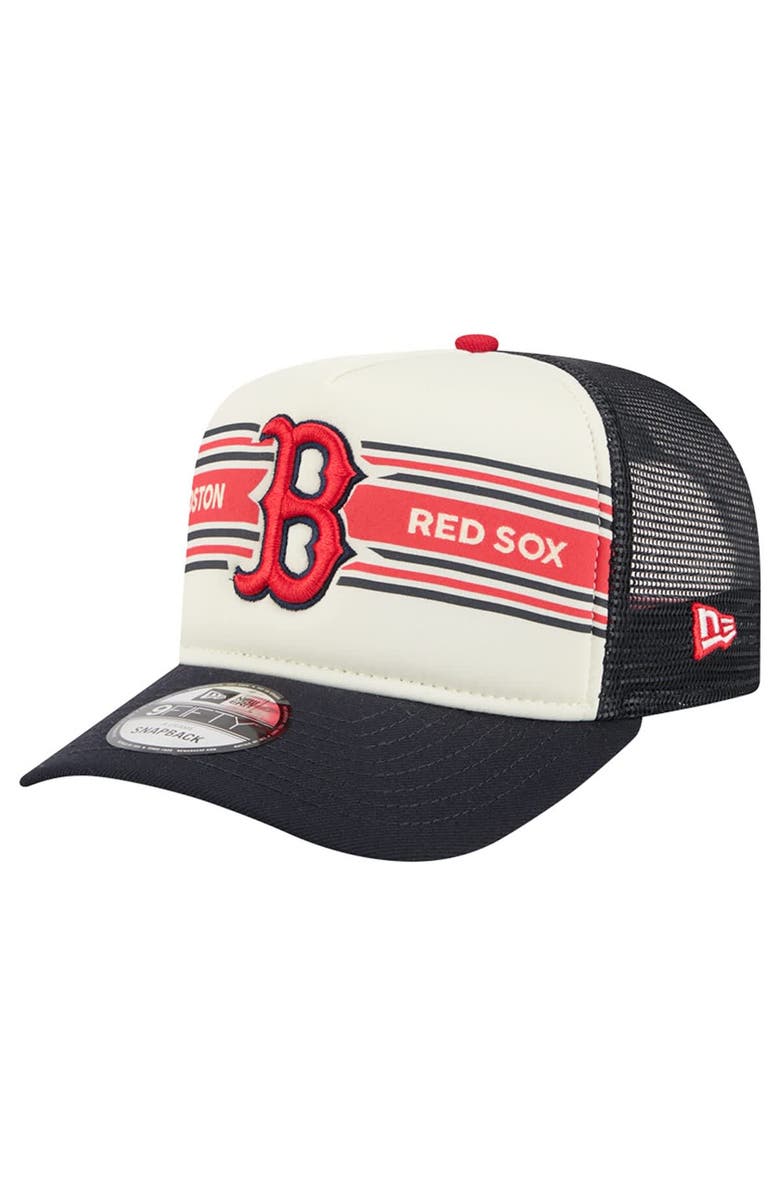 New Era Men's New Era Cream/Navy Boston Red Sox Banner A-Frame 9FIFTY Trucker Snapback Hat, Main, color, Cream