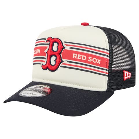 Men's New Era Cream/Navy Boston Red Sox Banner A-Frame 9FIFTY Trucker Snapback Hat
