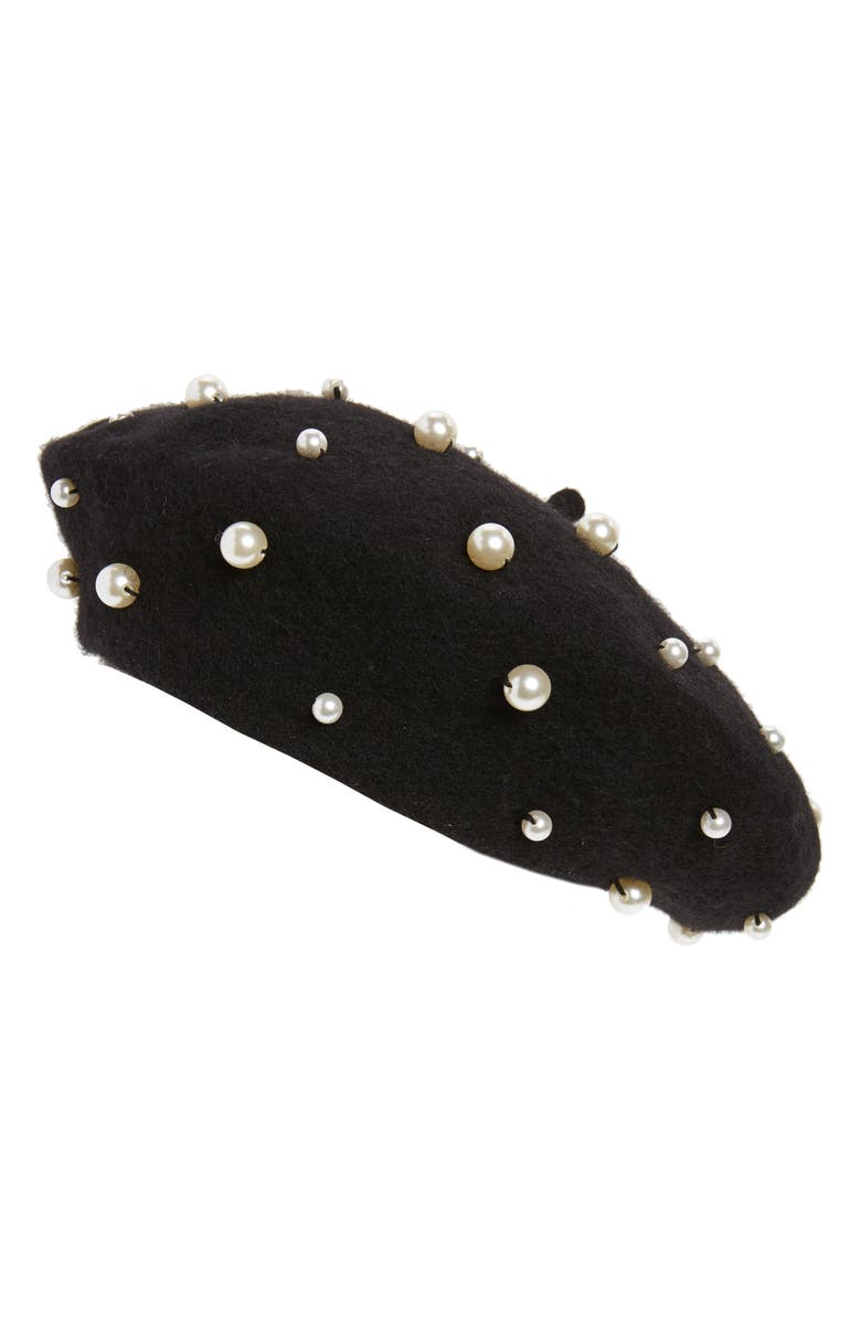 Topshop Imitation Pearl Wool Blend Beret, Main, color, 