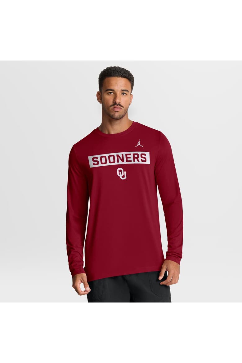 Men's Jordan Brand Crimson Oklahoma Sooners Primetime Campus 2-Hit Legend Dri-FIT Long Sleeve T-Shirt, Main, color, Crimson