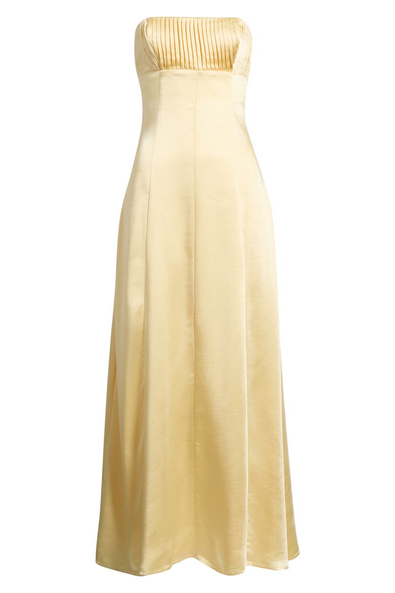 Masterpiece Pleated Strapless Satin Gown, Alternate, color, YELLOW