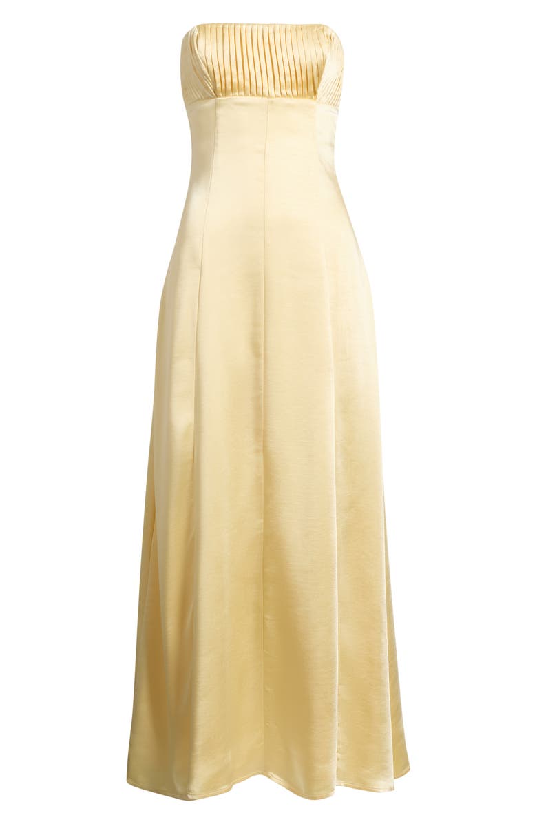 Princess Polly Masterpiece Pleated Strapless Satin Gown, Main, color, Yellow