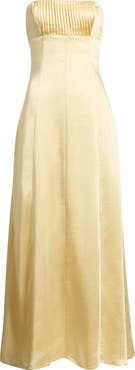 Princess Polly Masterpiece Pleated Strapless Satin Gown