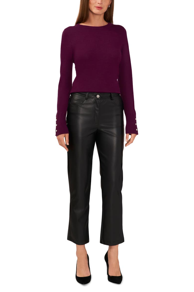 Button Cuff Cotton Blend Sweater, Alternate, color, DEEP RUBY
