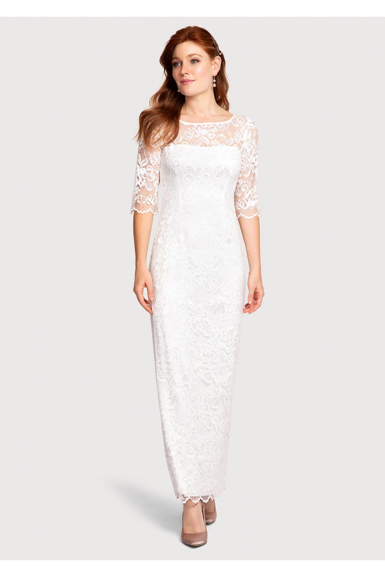 Lila 3/4 Sleeve Lace Maxi Gown, Main, color, Ivory