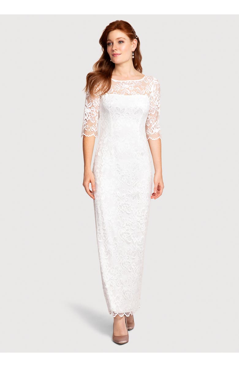 Alie Street London Lila 3/4 Sleeve Lace Maxi Gown, Main, color, Ivory