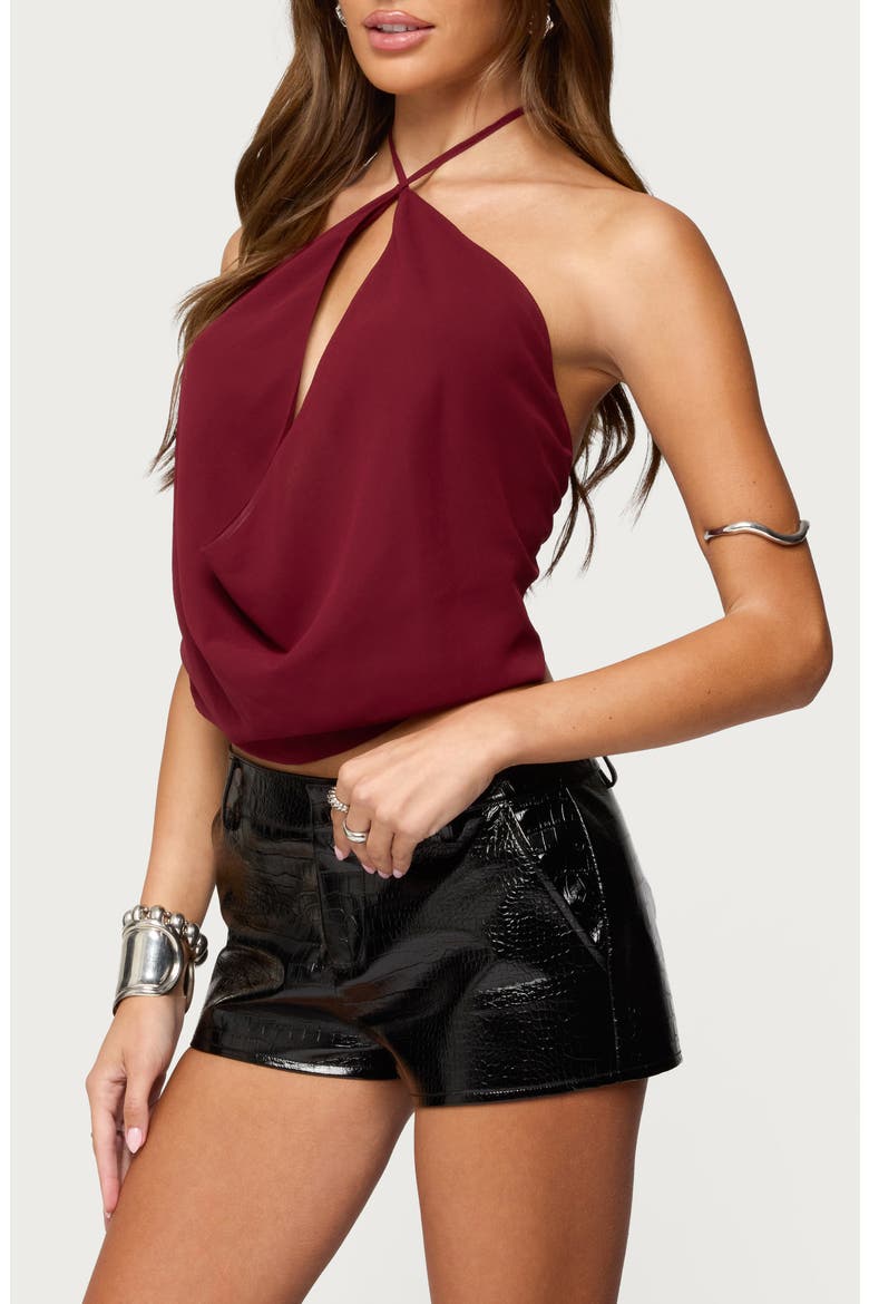 Cowl Neck Open Back Halter Chiffon Top, Alternate, color, BURGUNDY