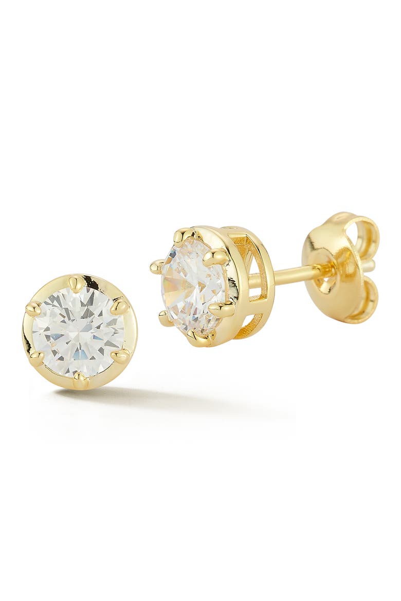 14k Gold Plated Cubic Zirconia Stud Earrings, Main, color, GOLD
