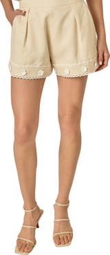 English Factory Floral Detailed Linen Shorts