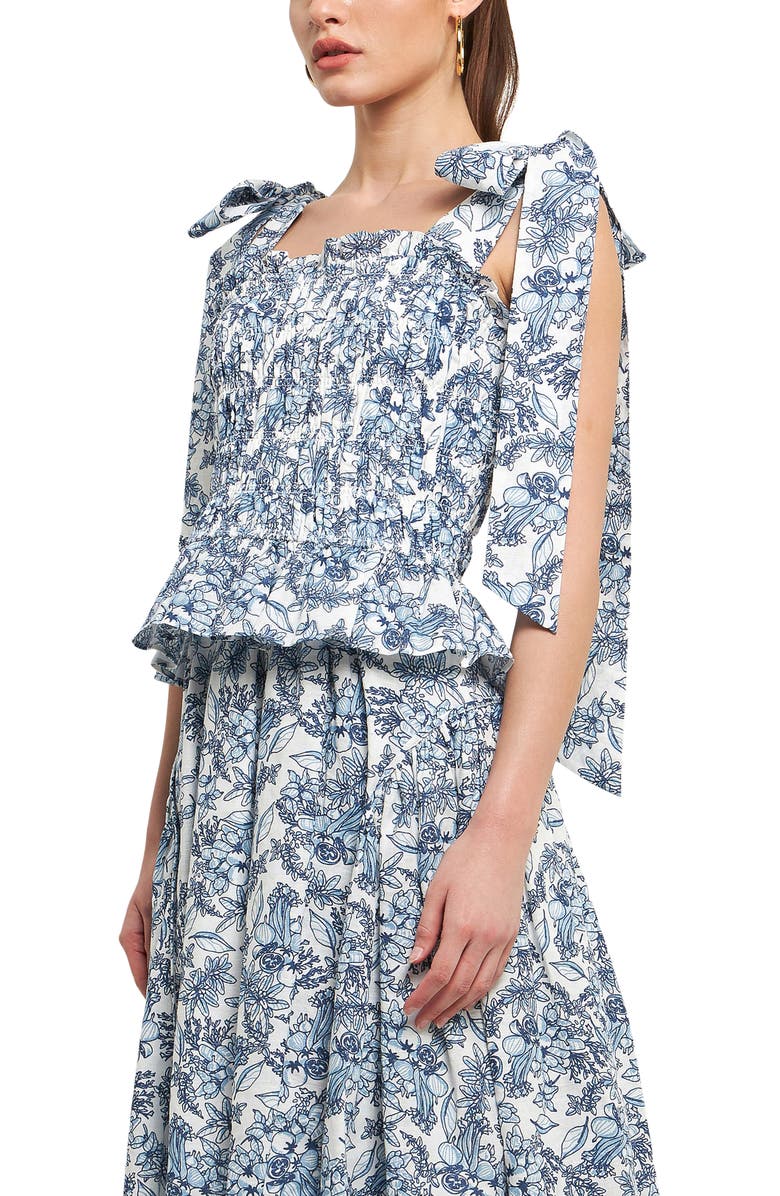 Endless Rose Smocked Tie Shoulder Linen Blend Tank, Alternate, color, Blue