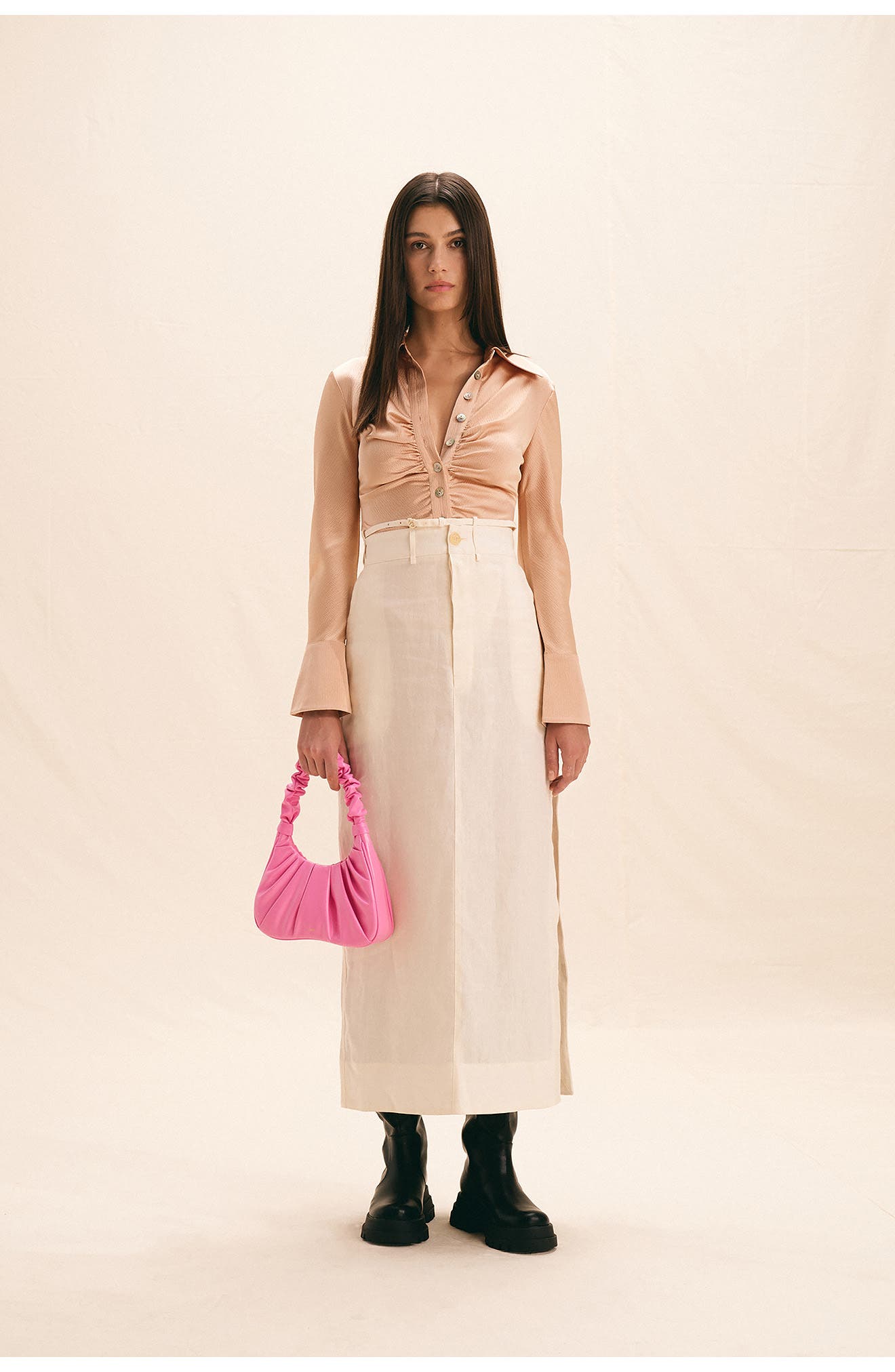Gabbi Ruched Faux Leather Hobo, Alternate, color, PINK
