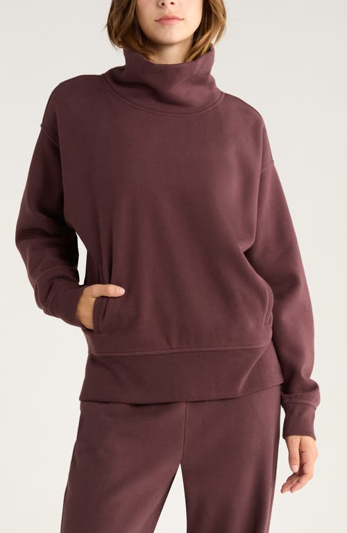 Zella Ultracozy Fleece Funnel Neck Top in Burgundy Fudge 