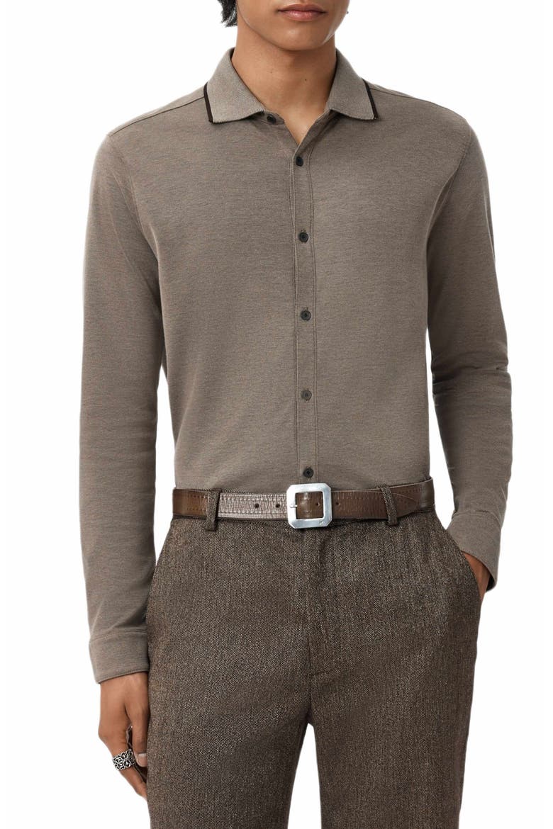 Drewce Bird's Eye Button-Up Shirt, Main, color, TWIG