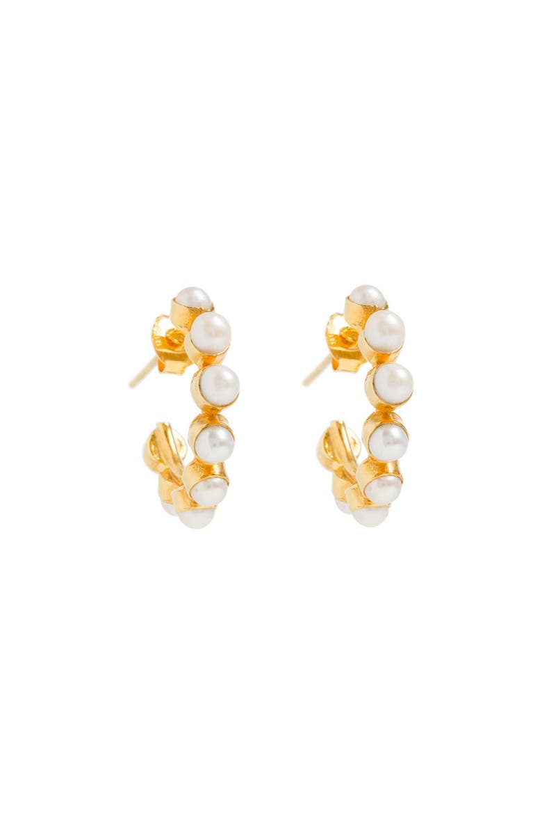 Mini Stud Pearl Hoops Earrings, Main, color, Gold