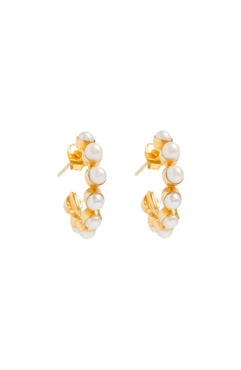 Freya Rose Mini Stud Pearl Hoops Earrings, Main, color, Gold