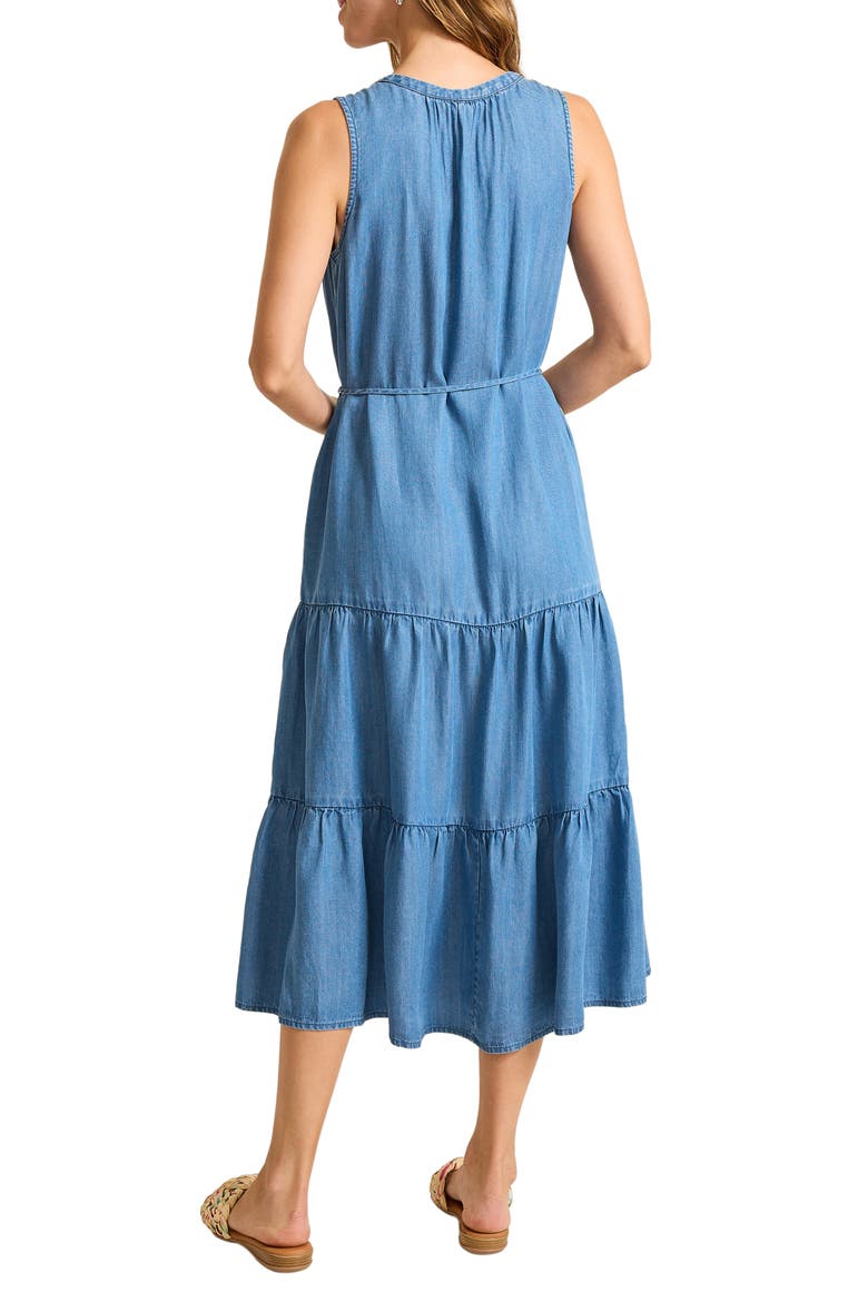 Chambray O'Lei Tiered Midi Dress, Alternate, color, MED INDIGO WASH
