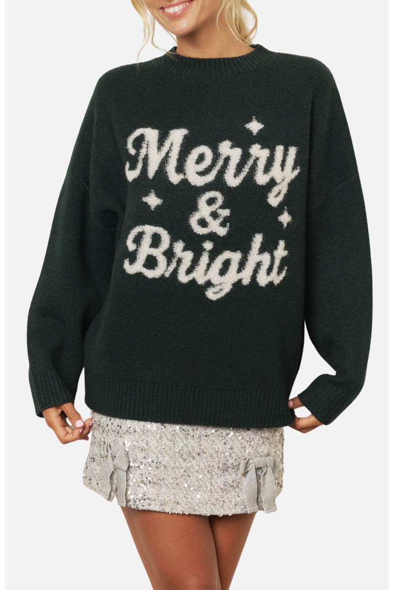 Merry & Bright Mock Neck Sweater, Main, color, HUNTER GREEN